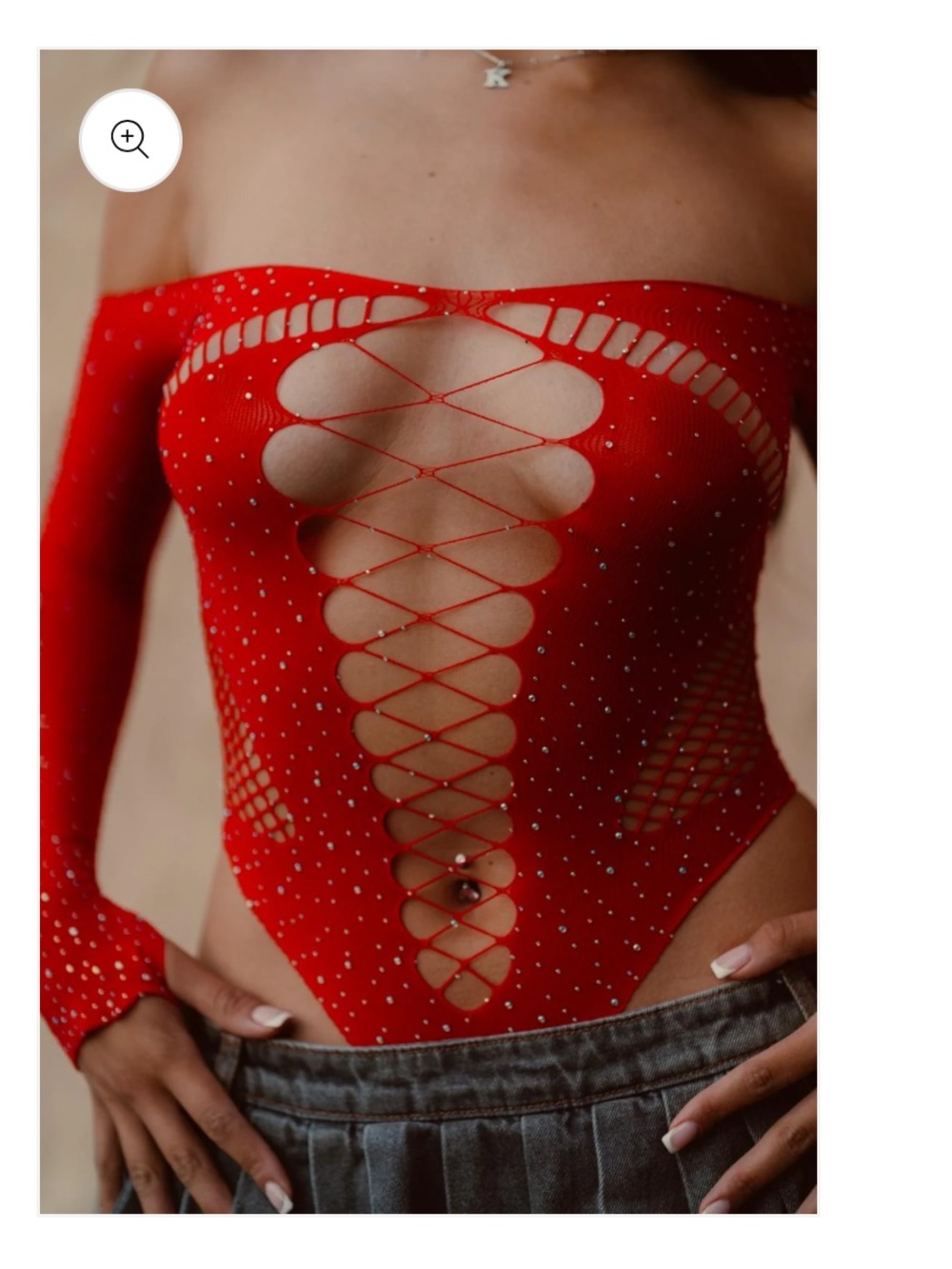 Red Lace-Up Off-Shoulder Bodysuit Top